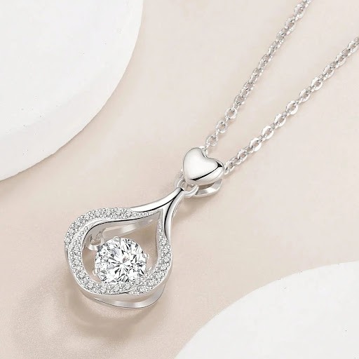 Sterling Silver Teardrop Heart & Solitaire Necklace