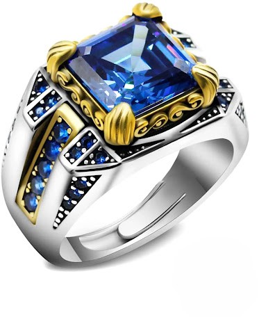Midnight Sapphire Blue Crystal Statement Ring in 925 Silver