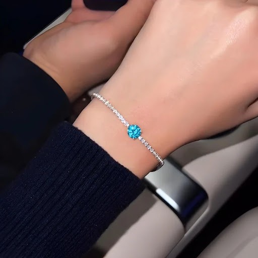 Aquamarine Blue Tennis Bracelet in 925 Sterling Silver