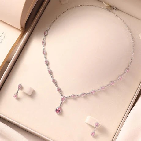Rosé Radiance Sterling Silver Pink Zirconia Drop Necklace & Earring Set