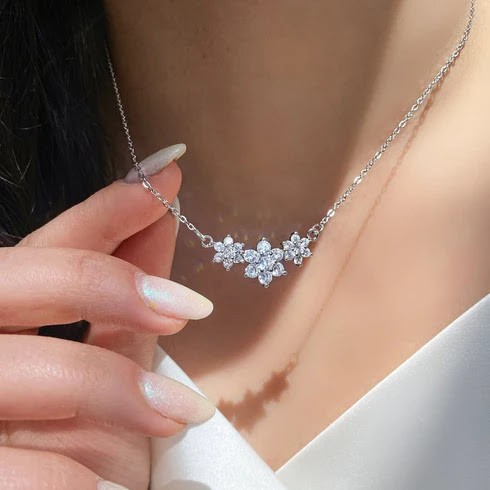 Dainty Silver Flower Pendant Necklace - 925 Sterling Silver Floral Cluster Jewelry for Women