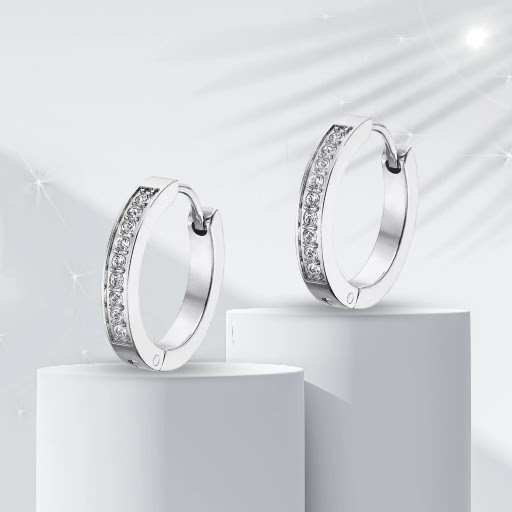 Classic Sterling Silver Channel-Set Sparkling Hoop Earrings