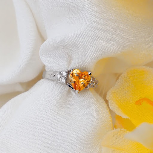 925 Sterling Silver Orange Heart Citrine CZ Ring