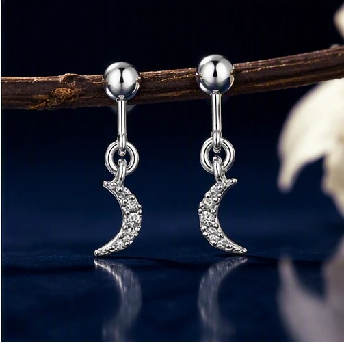Selene Petite Pavé Crystal Crescent Moon Drop Earrings