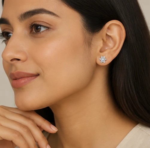 Floral Pavé Cubic Zirconia Silver92.5% Stud Earrings