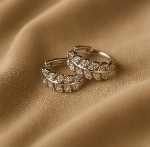 Laurel Wreath Shimmering Leaf Huggie Earrings