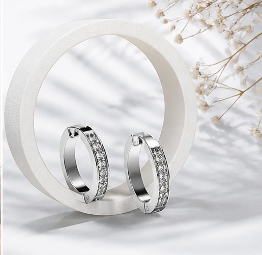 Classic Sterling Silver Channel-Set Sparkling Hoop Earrings