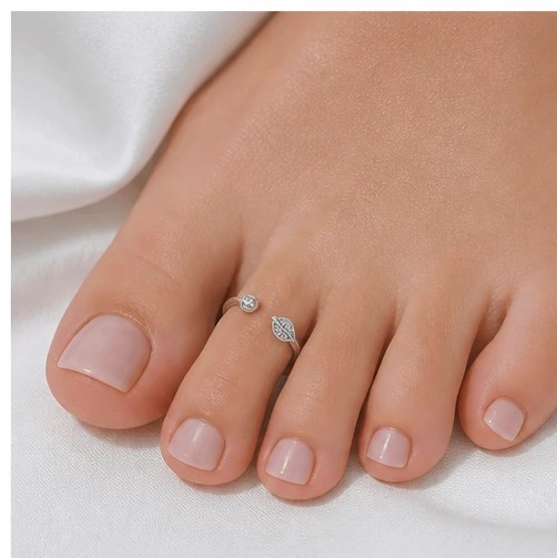 VedaGlow 925 Sterling Silver Botanical Leaf Adjustable Toe Rings (Pair)