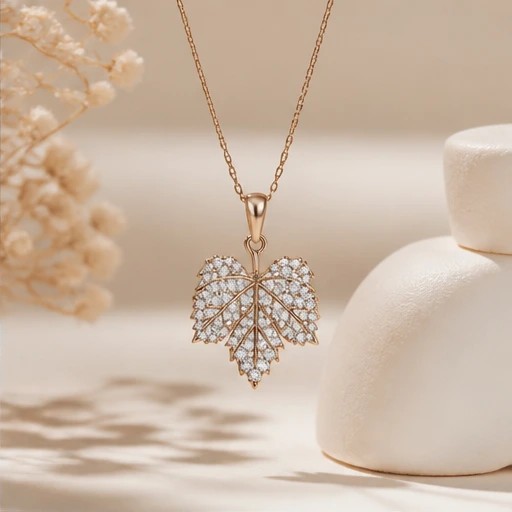 Golden Maple: Crystal Pave Leaf Silver92.5% Pendant 