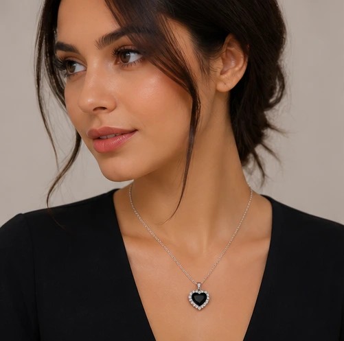 Midnight Amour: Onyx Heart Halo Silver92.5% Pendants
