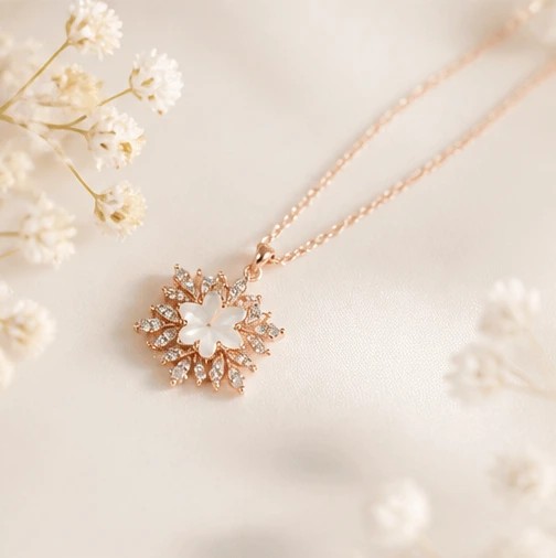 Elysian Mother-of-Pearl Snowflake Rose Gold Pendant