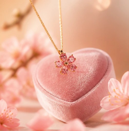 Sakura Serenade Pink Crystal Flower Pendant