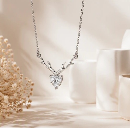 Sterling Silver Deer Antler Heart Pendant