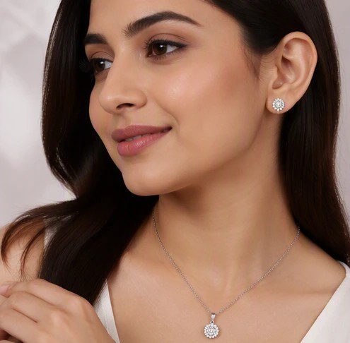 Timeless Pavé Zirconia Sunflower Pendant Set