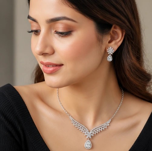 Empress Royalty Teardrop Halo pendant & Earrings Set