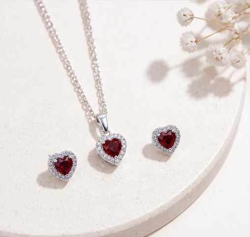 Scarlet Desire Heart Halo Pendant Set