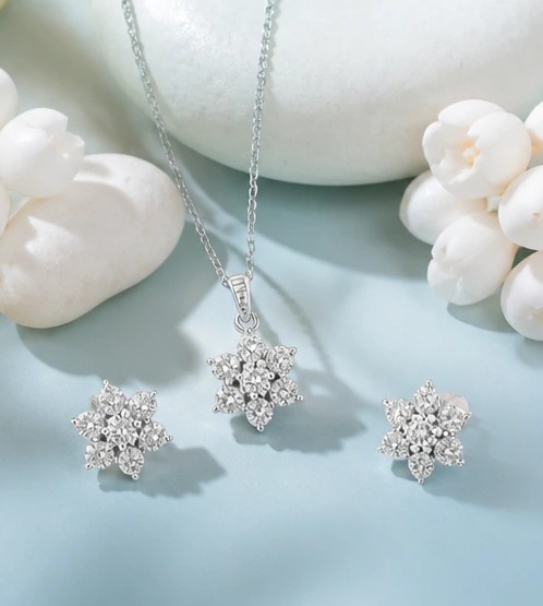 Blossom Brilliance: Floral Crystal Pendant & Stud Pendants Set