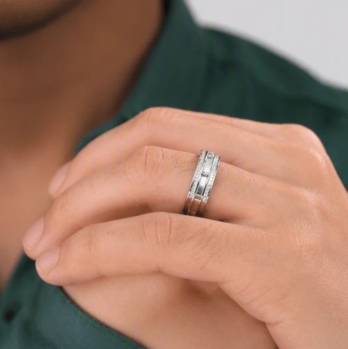 Ares Royal Linear Pavé Silver Statement Ring for Men