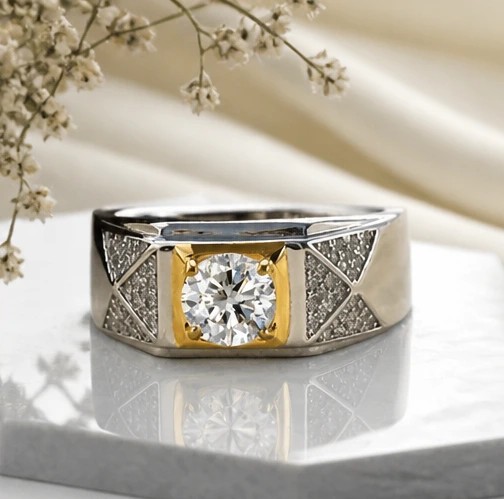 Vanguard Royal 925 Sterling Silver Dual-Tone Geometric Solitaire Men's Ring