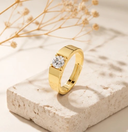 Ares Royal Single-Stone Gold Plated Adjustable Ring 