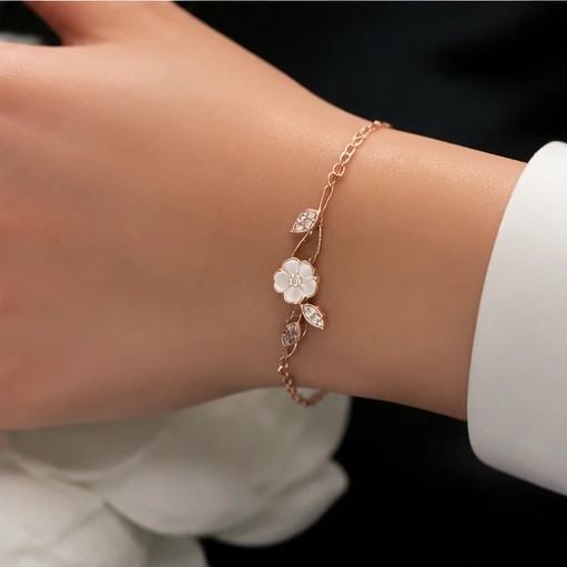 Freya Mother-of-Pearl Cherry Blossom Rose Gold Chain Bracelet