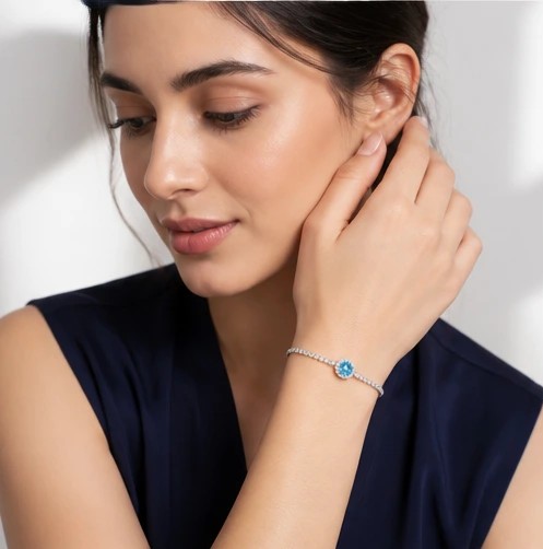 Ocean Aura Sky Blue Heart Tennis Bracelet