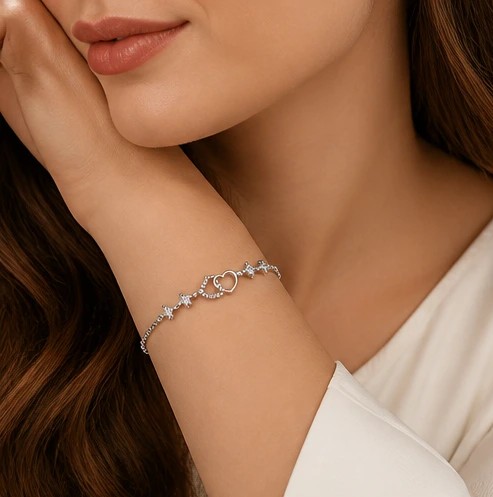 AmorLuxe 925 Sterling Silver Intertwined Double Heart Adjustable Bolo Bracelet