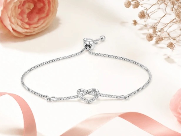 AmorInfinity 925 Sterling Silver Intertwined Infinity Heart Adjustable Bolo Bracelet