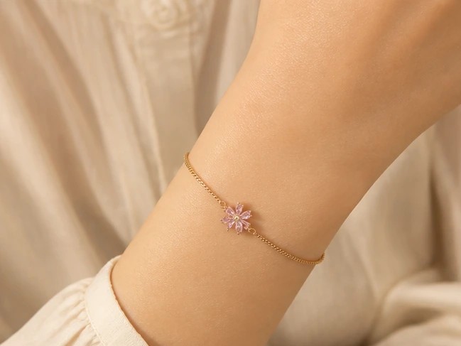 Blossom Aura Pink Crystal Adjustable Bolo Bracelet