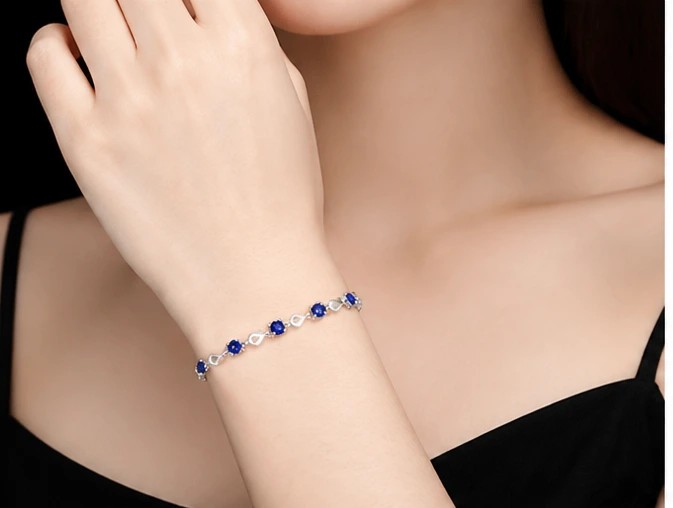 Azure Heartbeats Sterling Silver Tennis Bracelet