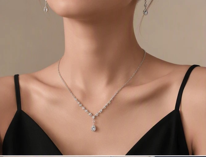 Aura Pear-Cut Solitaire Drop V-Necklace & Earrings Set