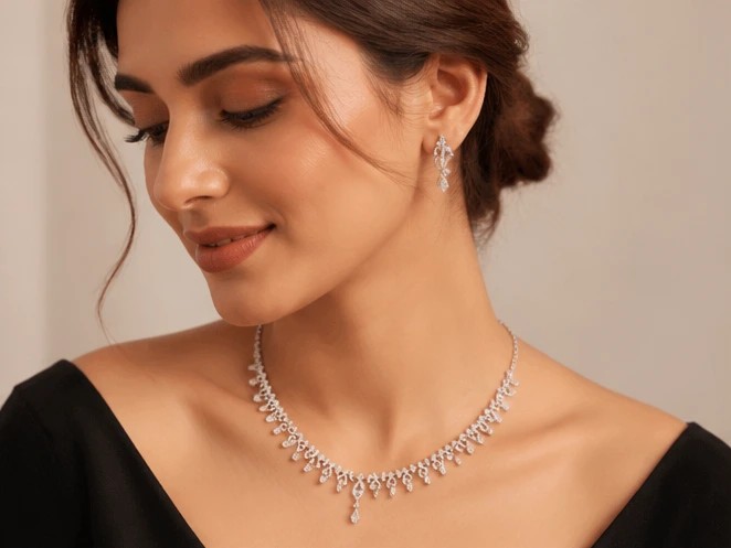 Elegant Silver-Tone Cubic Zirconia Necklace Sets