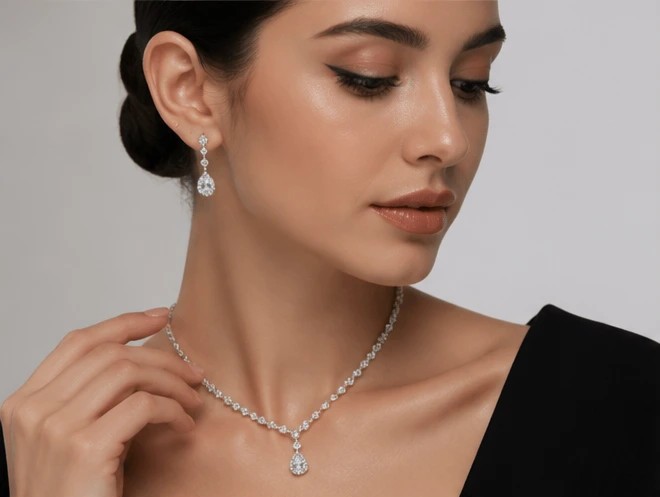 Sterling Silver Royal Teardrop Necklace & Earring Set