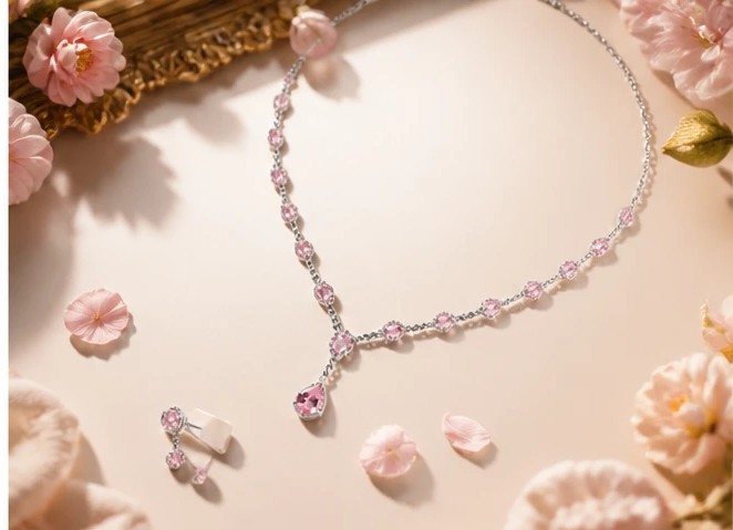 Rosé Radiance Sterling Silver Pink Zirconia Drop Necklace & Earring Set