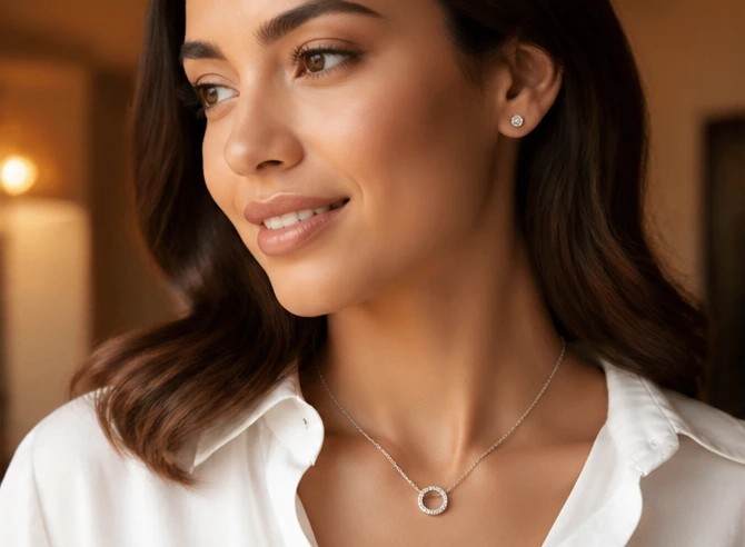 StellaCircle 925 Sterling Silver Minimalist Karma Open Circle  Necklace