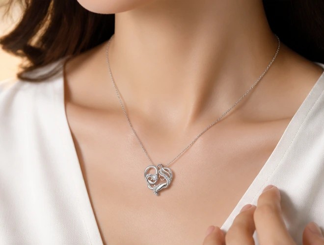 Mother & Child Heart Silver92.5% Necklace