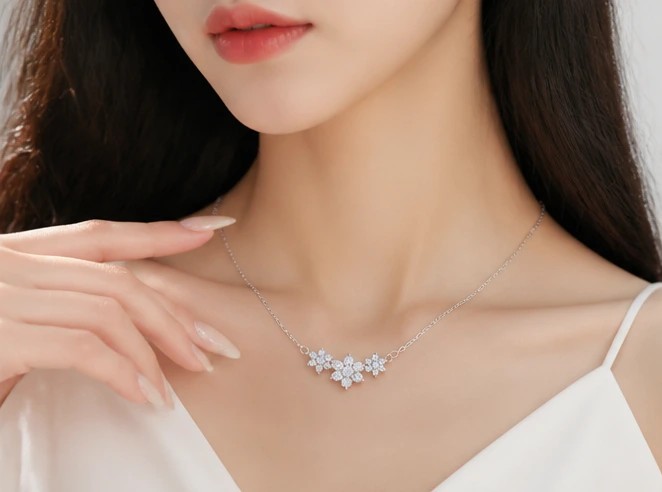 Dainty Silver Flower Pendant Necklace - 925 Sterling Silver Floral Cluster Jewelry for Women