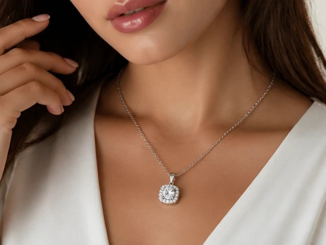 Sterling Silver Heart-Shaped Ruby Red Halo Pendant