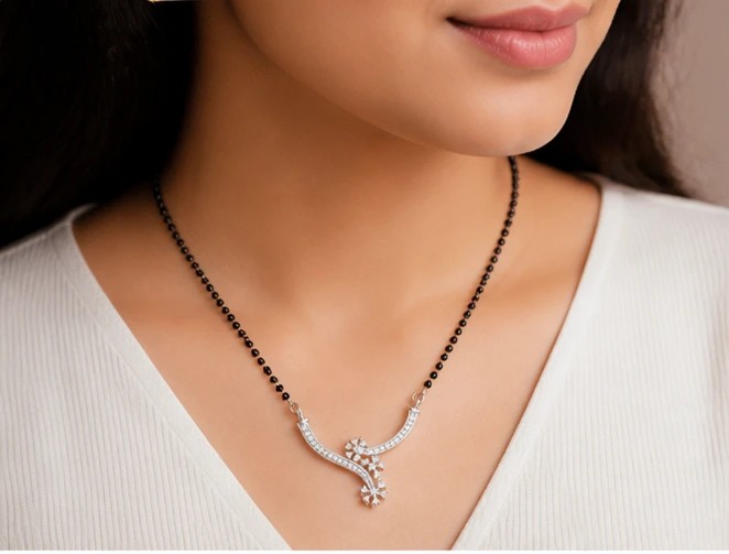 Modern Curved Floral Silver 92.5% Mangalsutra