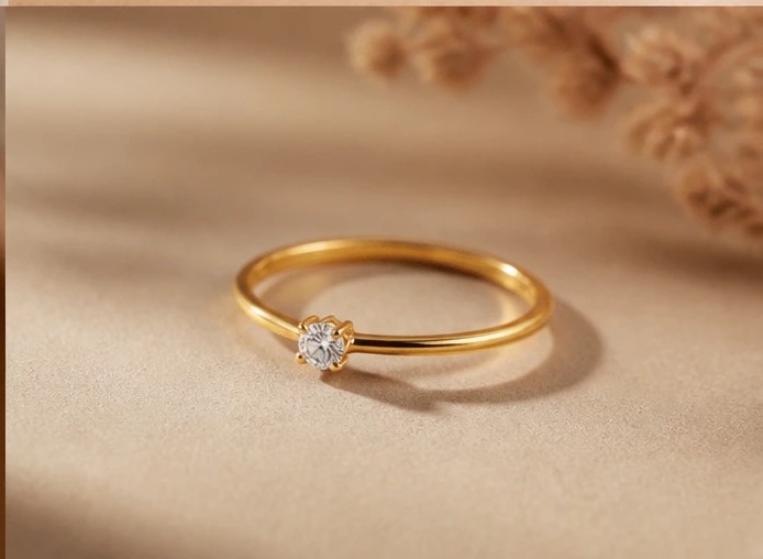 AuraGlow Gold Plated Minimalist Ultra-Slim Solitaire Diamond Promise Ring