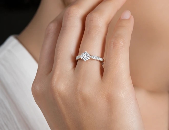 Celestia Grace™ Six-Prong Round Solitaire Pavé Engagement Ring