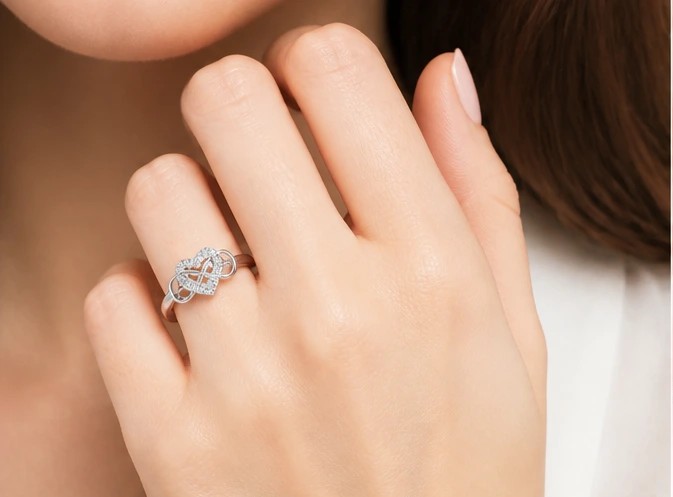 Silver Infinity Heart Crystal Promise Ring