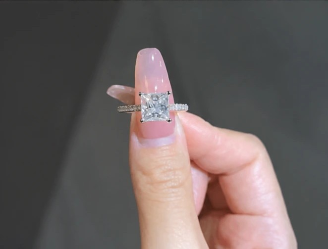 Princess-Cut Solitaire Pavé Silver Ladies Ring