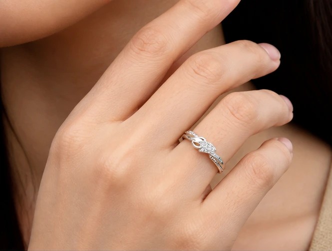 Silver Knot Crystal Adjustable Ring