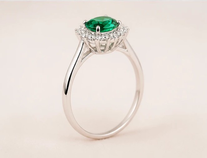 Celeste Silver Simulated Emerald Halo Cocktail Ring