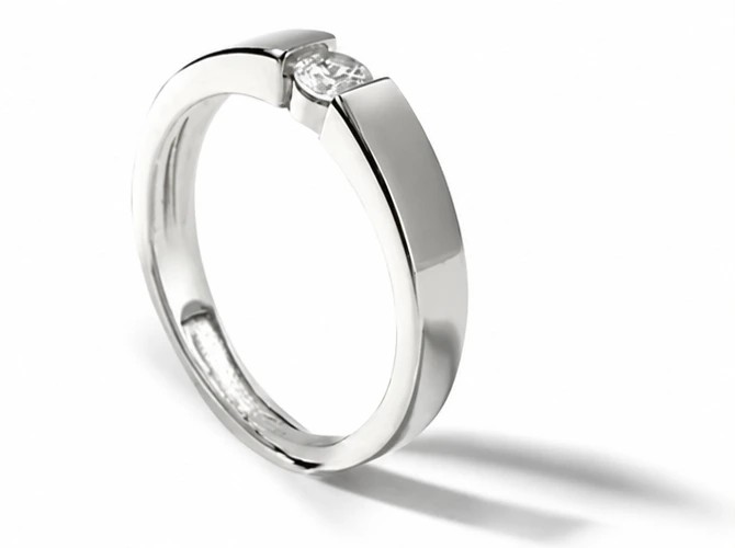 Minimalist Tension-Set Solitaire Silver92.5% Ladies Band Ring