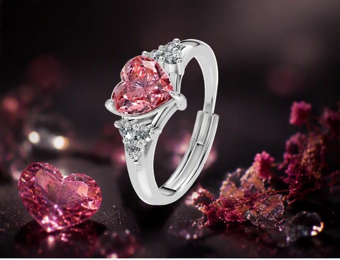 enus Royal Pink Sapphire Heart Adjustable Statement Ring