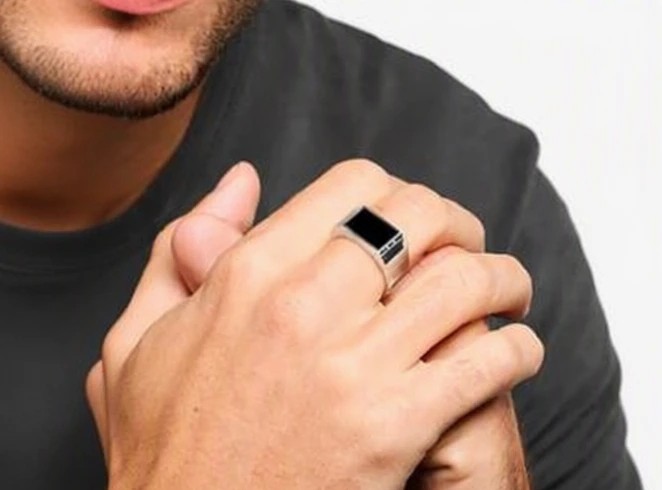 Obsidian Eclipse™ Rectangular Onyx Accent Signet Ring