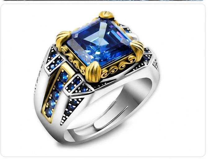 Midnight Sapphire Blue Crystal Statement Ring in 925 Silver